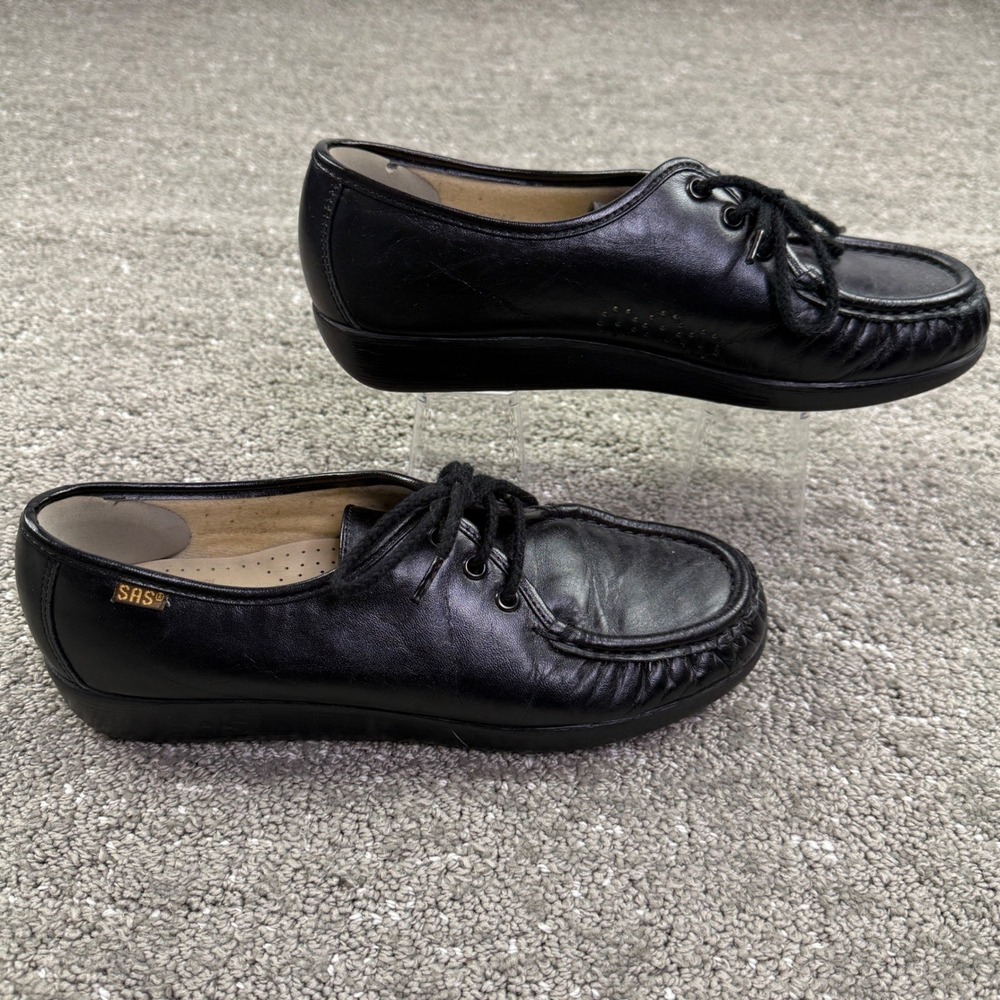SAS Siesta Women's 7.5M Black Leather Comfort‎ Oxford Lace Up Walking Shoes USA